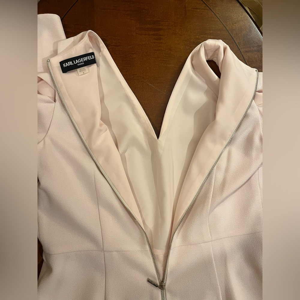 Karl Lagerfeld Wide-Leg Jumpsuit/ Romper. Cold Shoulder. Peach/ pale pink. 6 - Picture 4 of 9